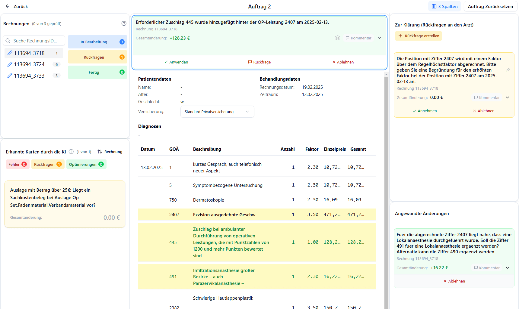 RechnungsProfi KI-Analyse Interface
